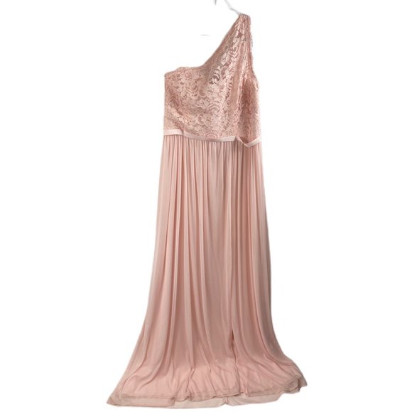 Davids Bridal - Petal (pink) - Long One Shoulder Lace Bridesmaid Dress - Picture 1 of 10